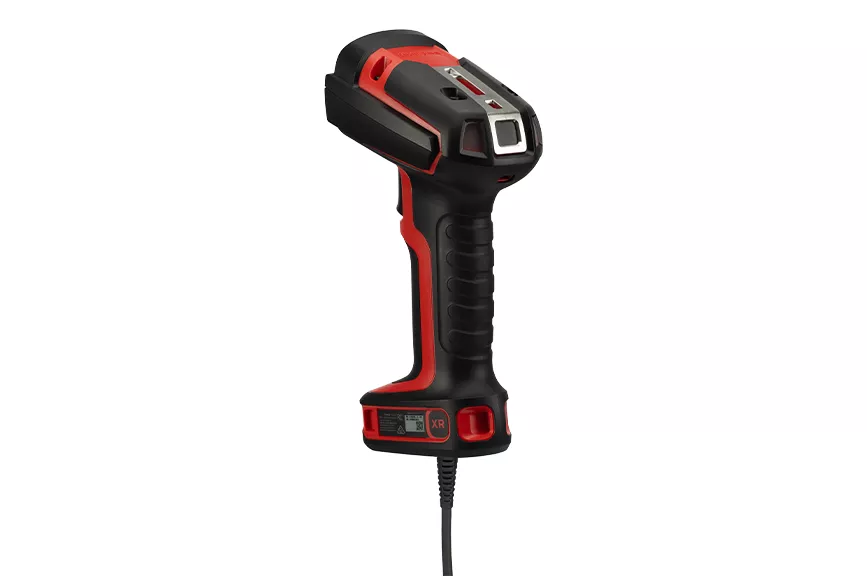 Rear profile view of the Honeywell Granit Ultra 2100i corded rugged scanner showcasing the XR focus designation label
